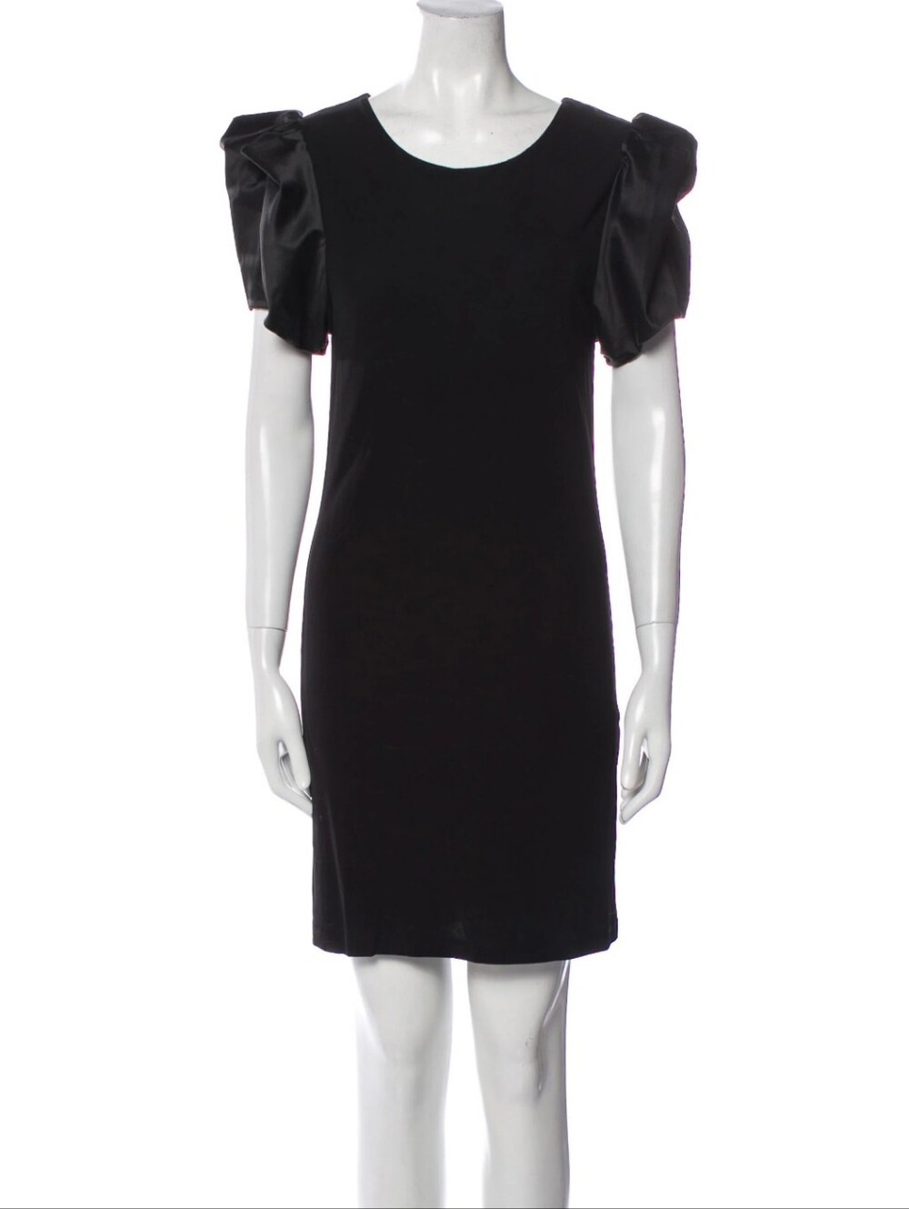 Alice + Olivia Black Puff Short Sleeve Crew  A-Line Mini Dress